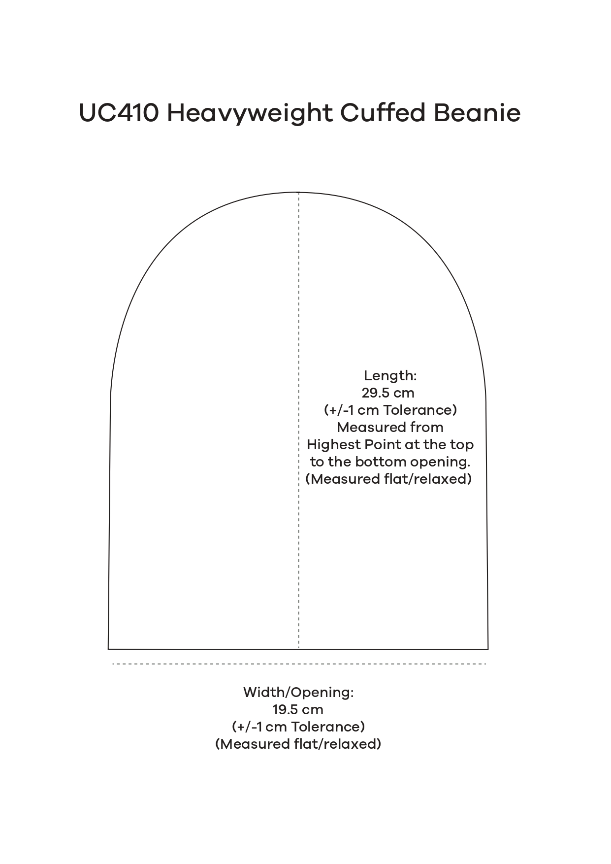 Uneek size guide for Uneek Heavyweight Cuffed Beanie